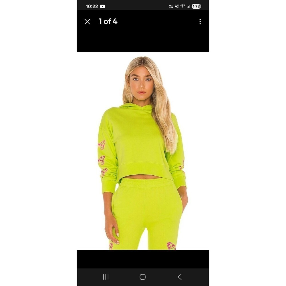 Frankies Bikinis Neon Lime Green Butterfly Cropped Hoodie & Joggers Set Size M